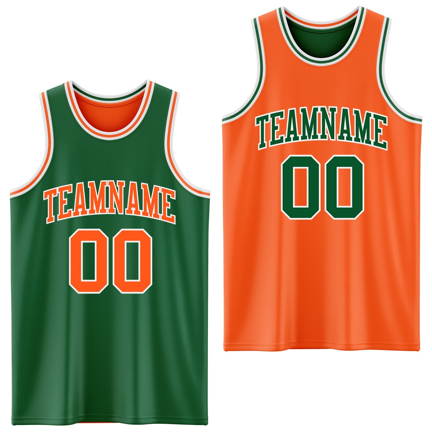Custom Reversible Kelly Green Orange-White Double Side Sublimation Basketball Set Jersey - Main View