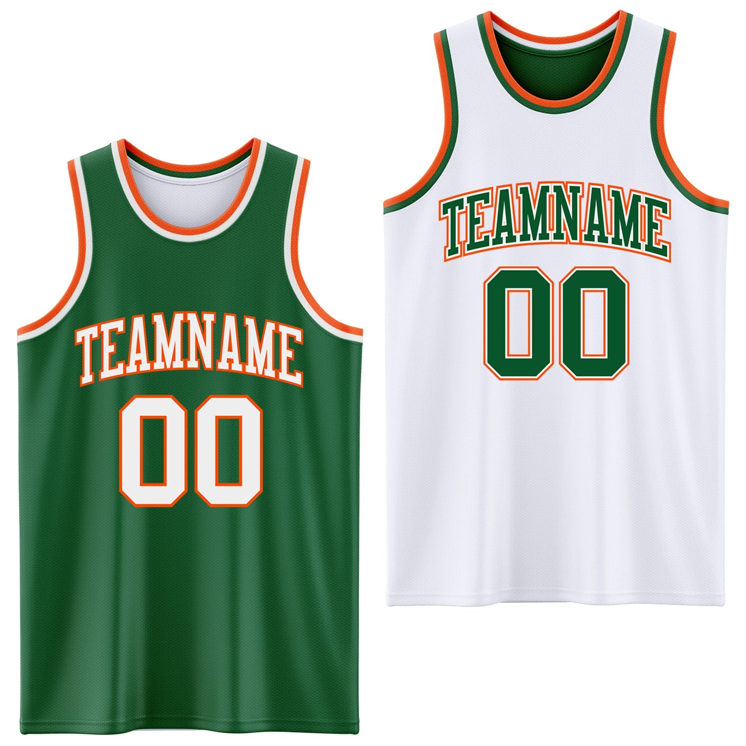 Custom Reversible Kelly Green White-Orange Double Side Sublimation Basketball Set Jersey - Main View
