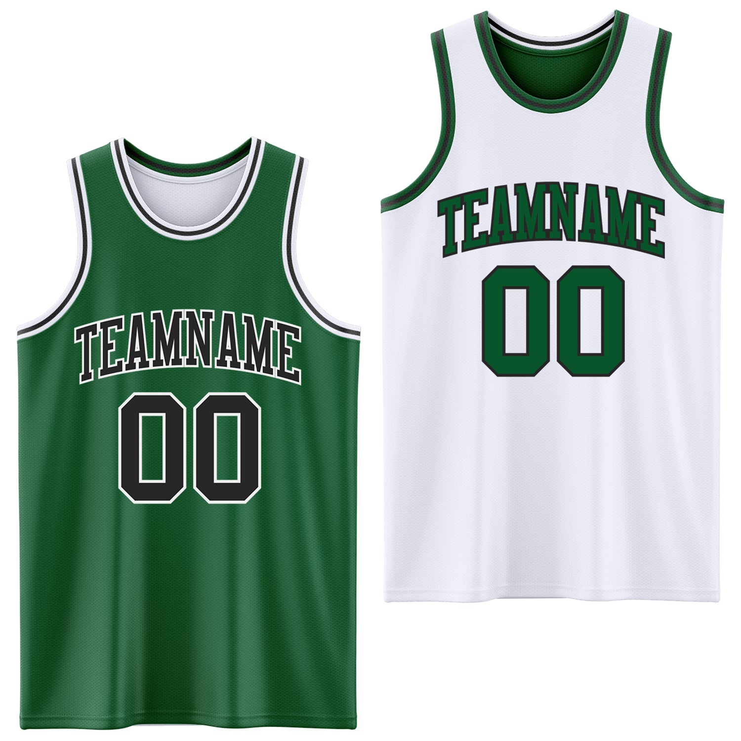 Custom Reversible Kelly Green Black-White Double Side Sublimation Basketball Set Jersey - Main View