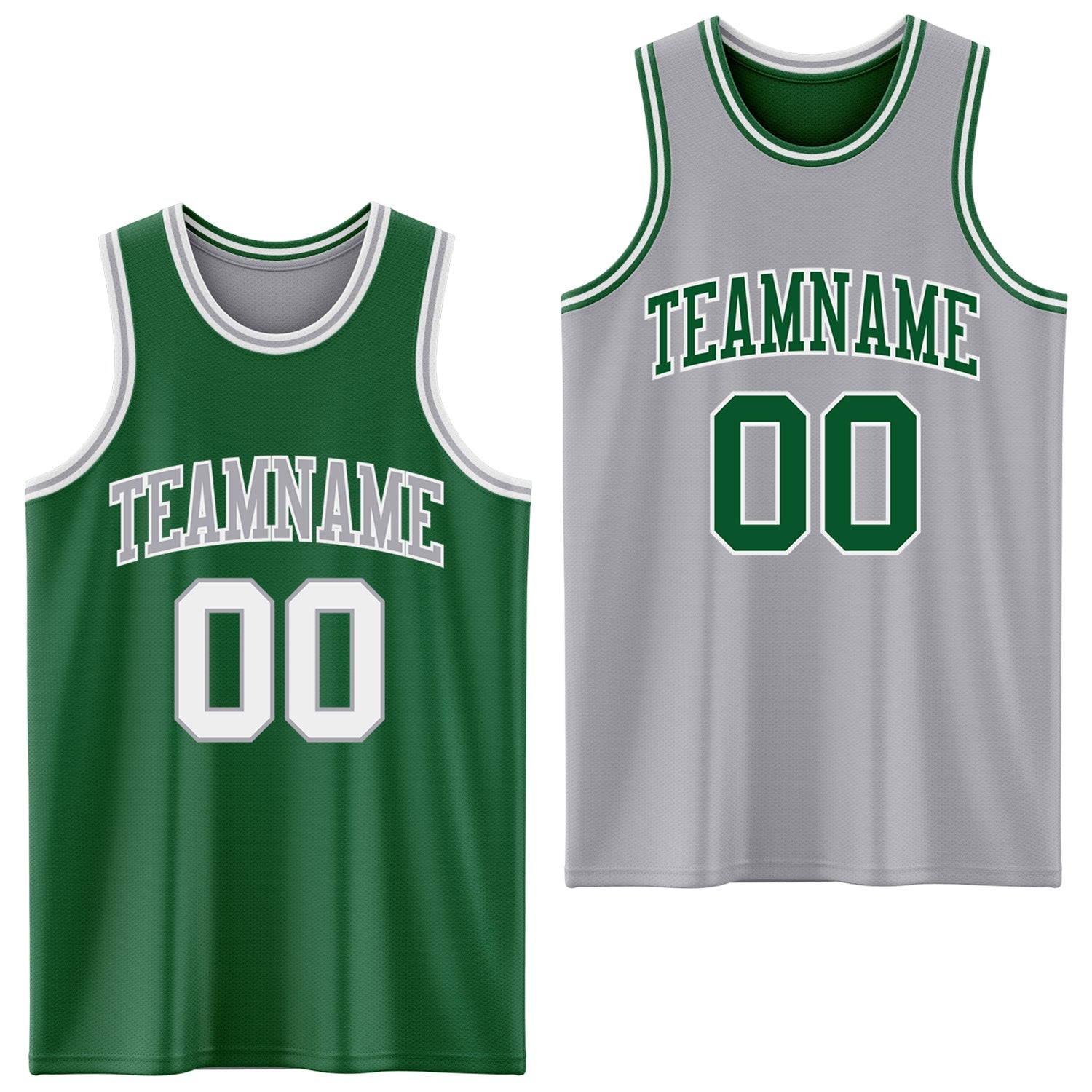 Custom Reversible Kelly Green White-Gray Double Side Sublimation Basketball Set Jersey - Main View