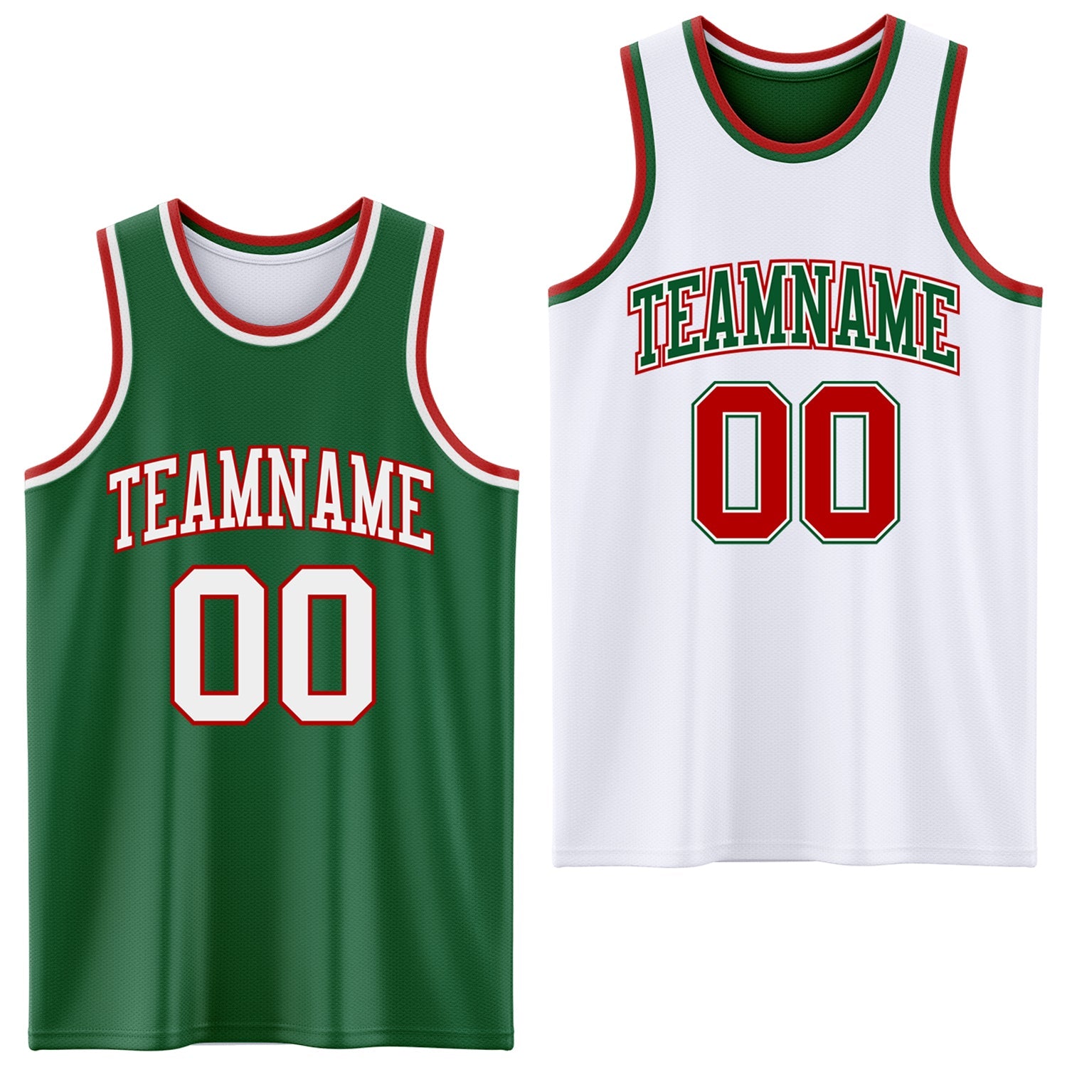 Custom Reversible Kelly Green White-Red Double Side Sublimation Basketball Set Jersey - Main View