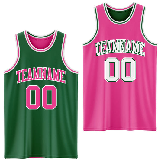 Custom Reversible Kelly Green Pink-White Double Side Sublimation Basketball Set Jersey - Main View