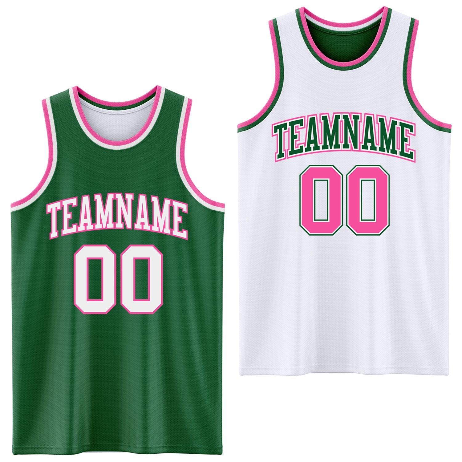 Custom Reversible Kelly Green White-Pink Double Side Sublimation Basketball Set Jersey - Main View