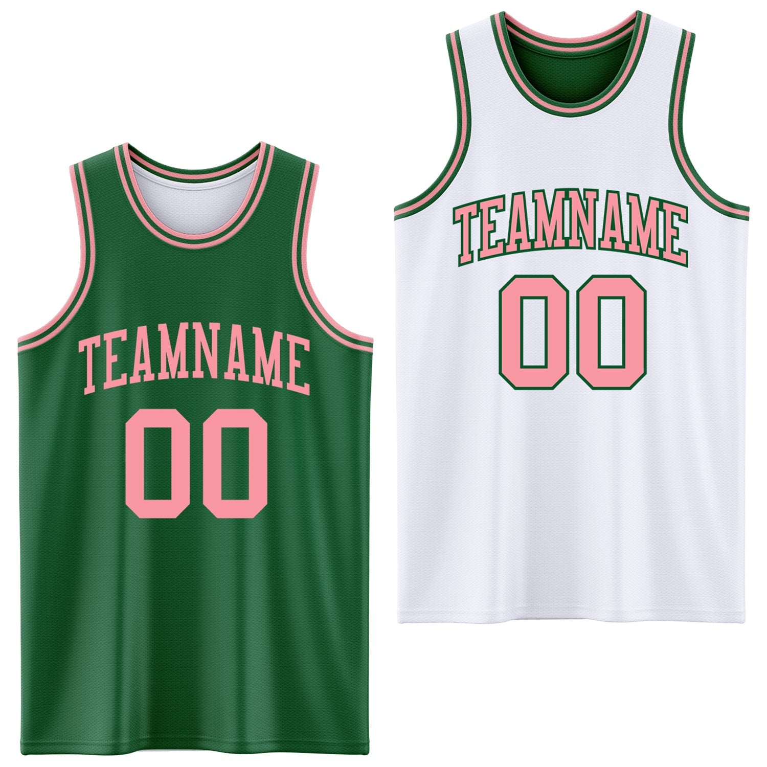 Custom Reversible Kelly Green Medium Pink Double Side Sublimation Basketball Set Jersey - Main View