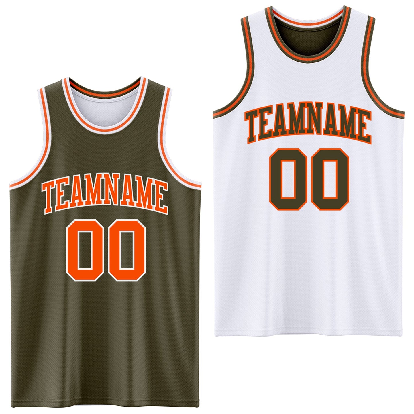 Custom Reversible Olive Orange-White Double Side Salute To Service Sublimation Basketball Set Jersey - Main View