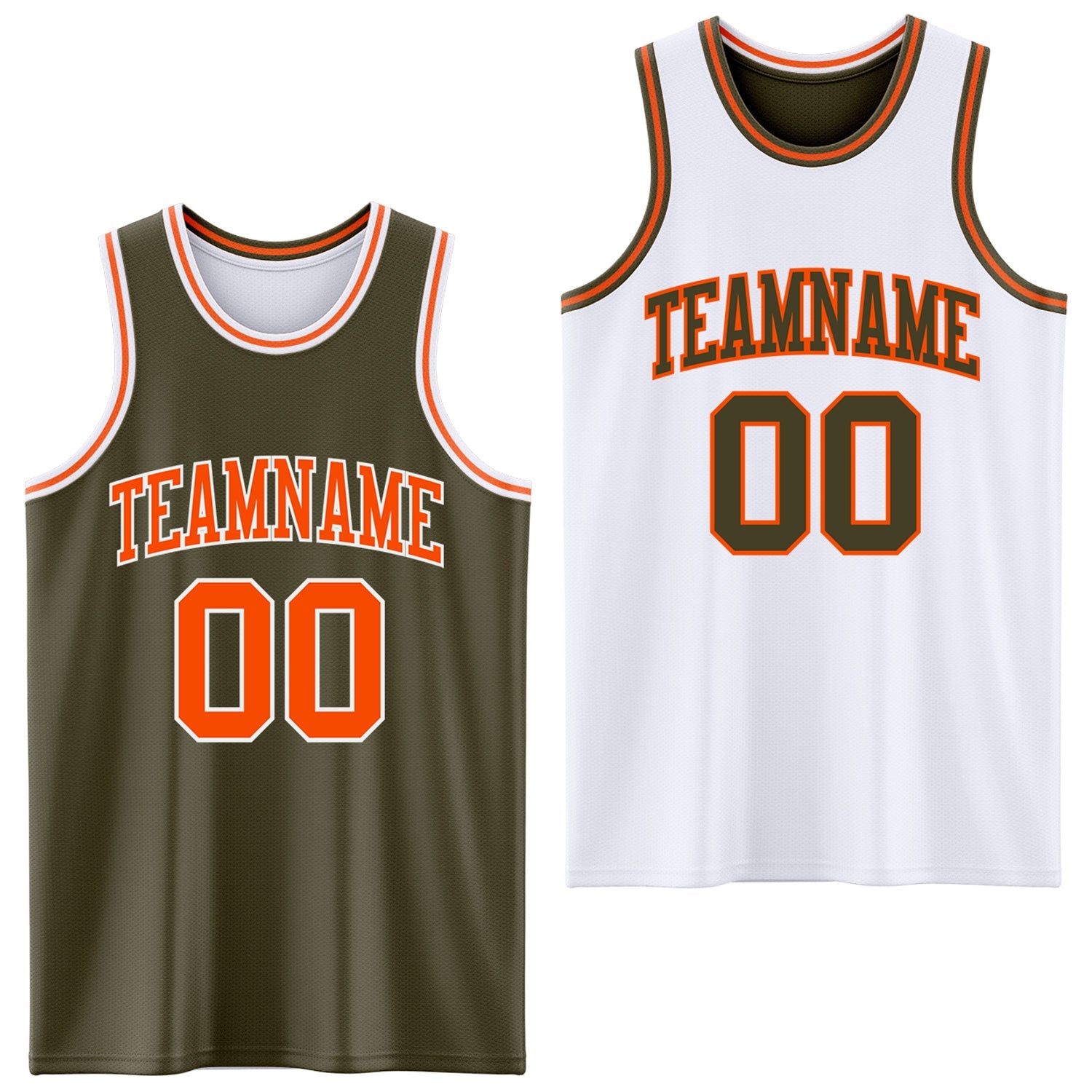 Custom Reversible Olive Orange-White Double Side Salute To Service Sublimation Basketball Set Jersey - Main View