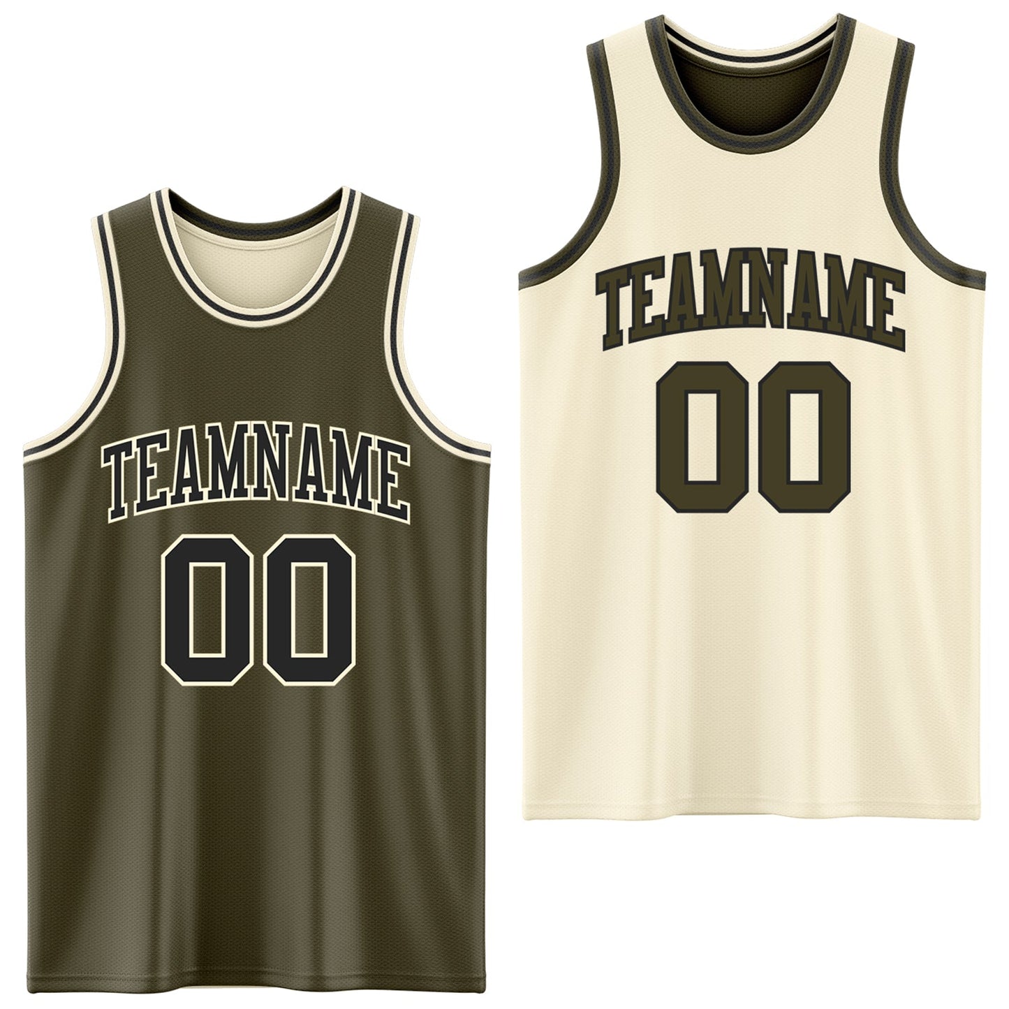 Custom Reversible Olive Black-Cream Double Side Salute To Service Sublimation Basketball Set Jersey - Main View