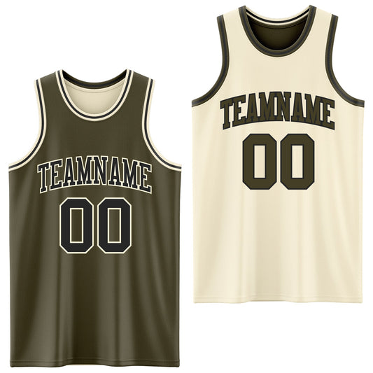 Custom Reversible Olive Black-Cream Double Side Salute To Service Sublimation Basketball Set Jersey - Main View