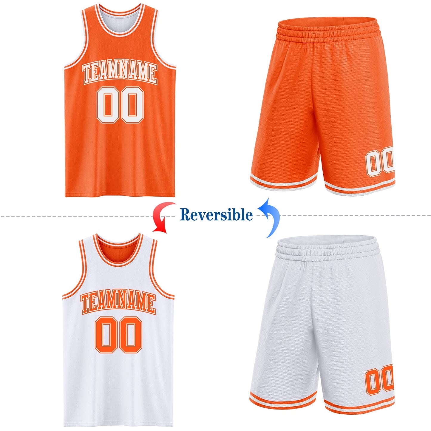 Custom Reversible Orange White Double Side Sublimation Basketball Set Jersey view 2