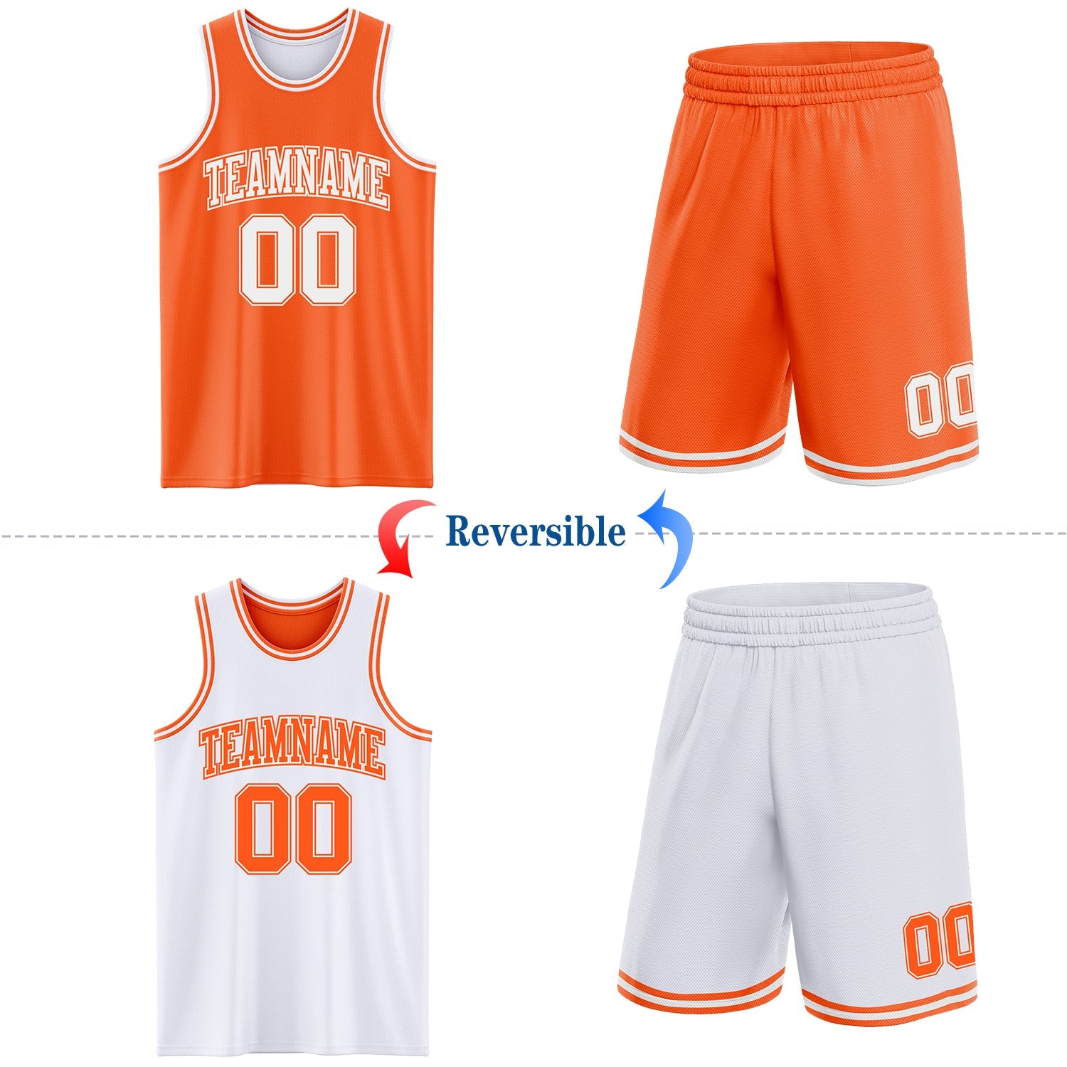 Custom Reversible Orange White Double Side Sublimation Basketball Set Jersey view 2