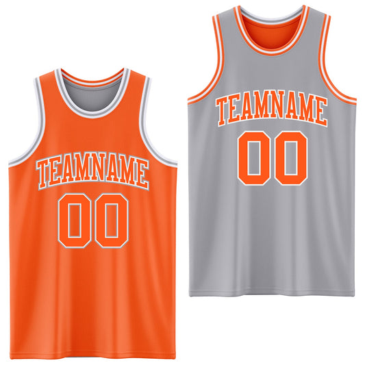 Custom Reversible Orange White-Gray Double Side Sublimation Basketball Set Jersey - Main View