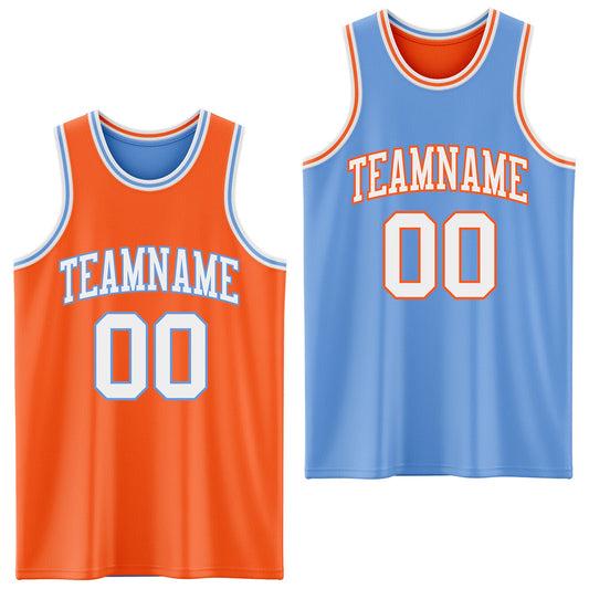 Custom Reversible Orange White-Light Blue Double Side Sublimation Basketball Set Jersey - Main View