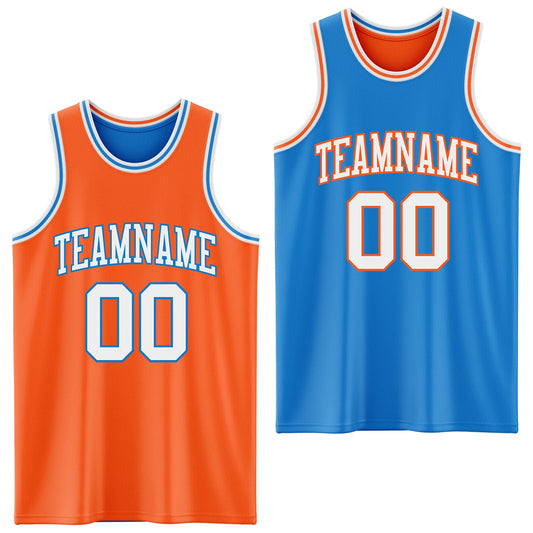 Custom Reversible Orange White-Powder Blue Double Side Sublimation Basketball Set Jersey - Main View