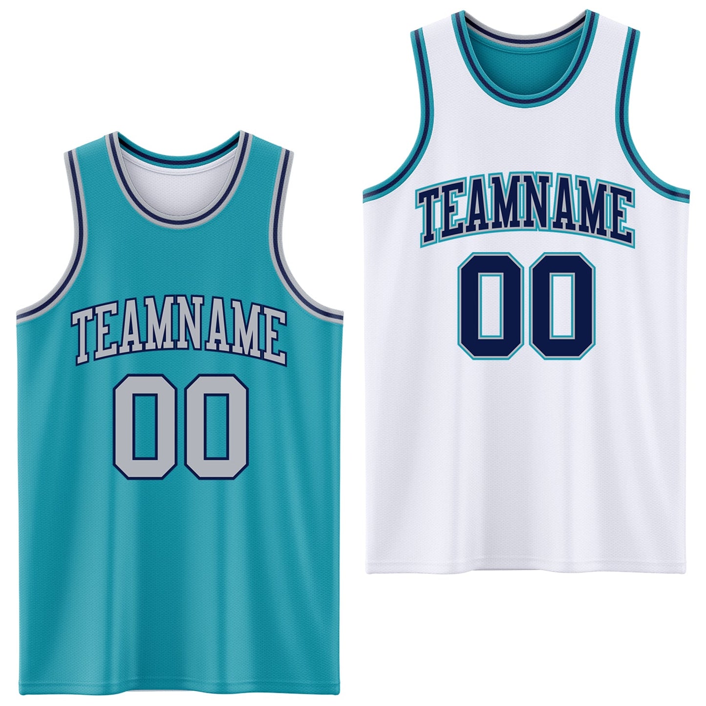 Custom Reversible Teal Gray-Navy Double Side Sublimation Basketball Set Jersey - Main View