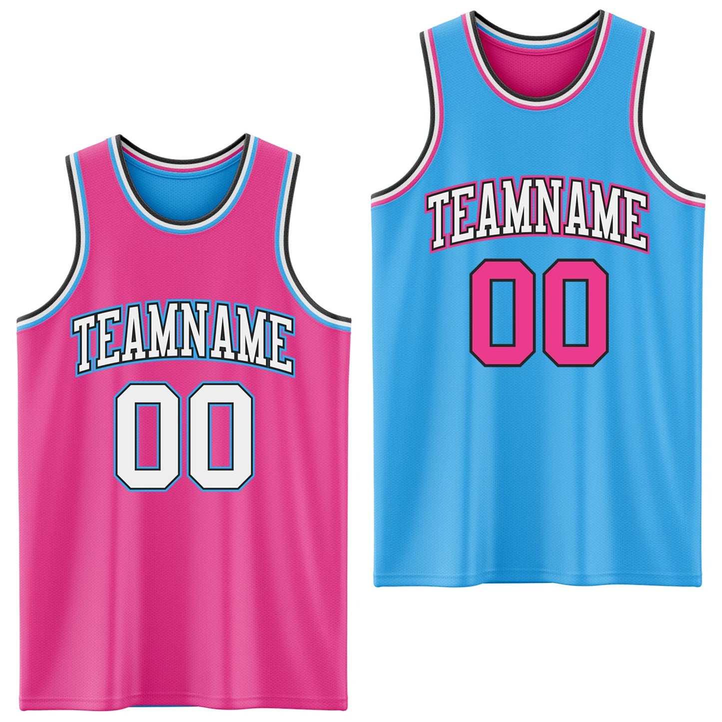 Custom Reversible Pink Black-Sky Blue Double Side Sublimation Basketball Set Jersey - Main View