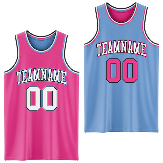Custom Reversible Pink Black-Light Blue Double Side Sublimation Basketball Set Jersey - Main View