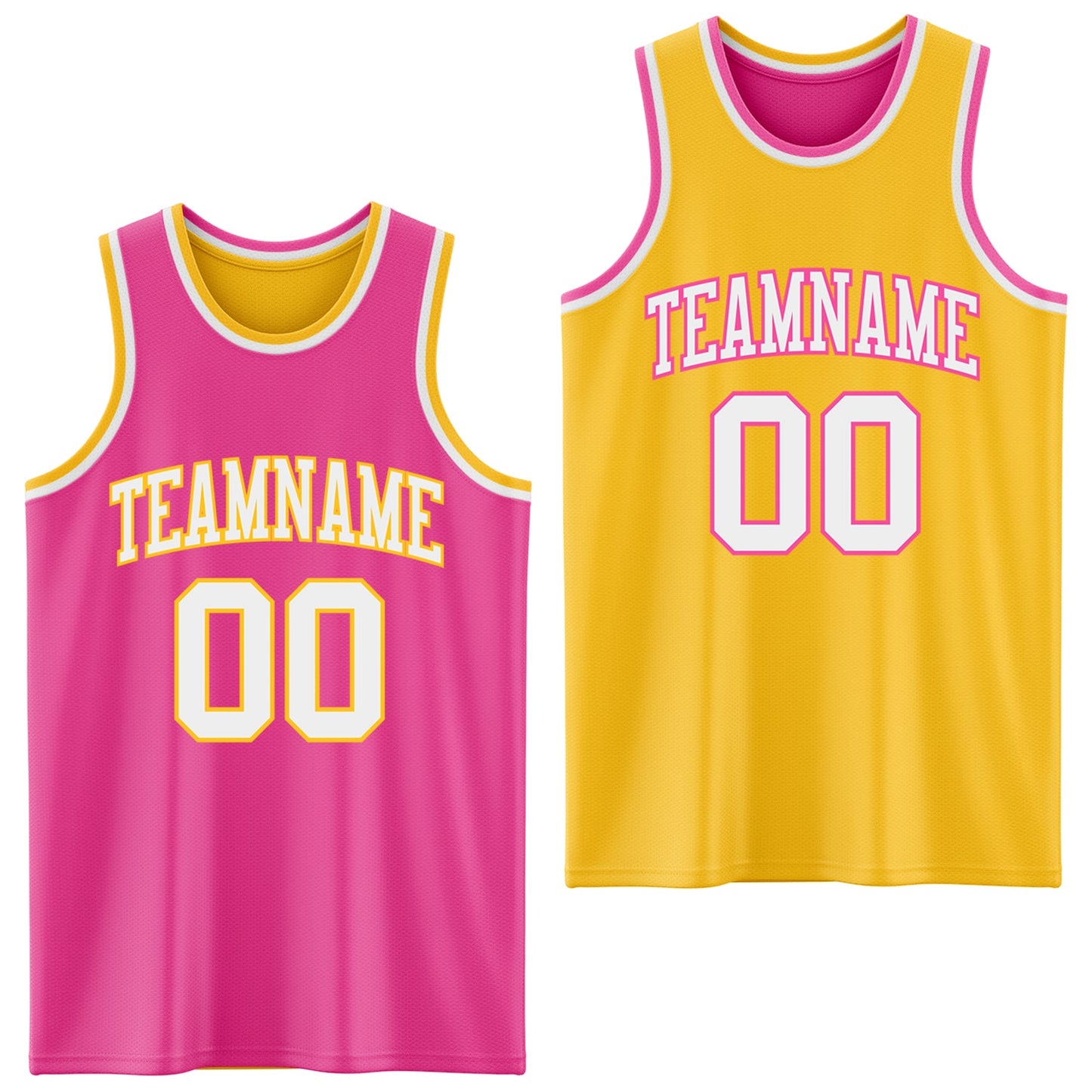 Custom Reversible Pink White-Gold Double Side Sublimation Basketball Set Jersey - Main View
