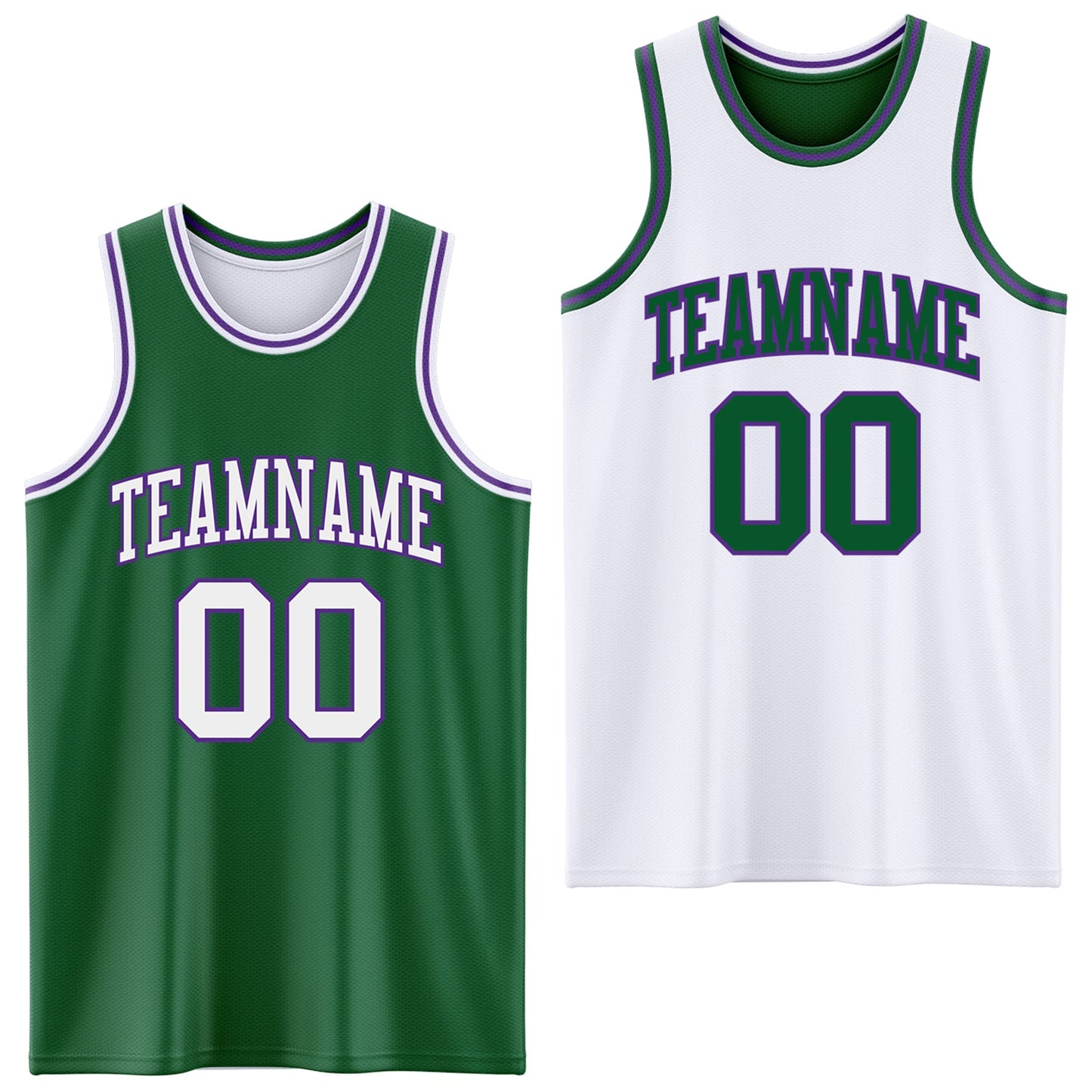 Custom Reversible Kelly Green White-Purple Double Side Sublimation Basketball Set Jersey - Main View