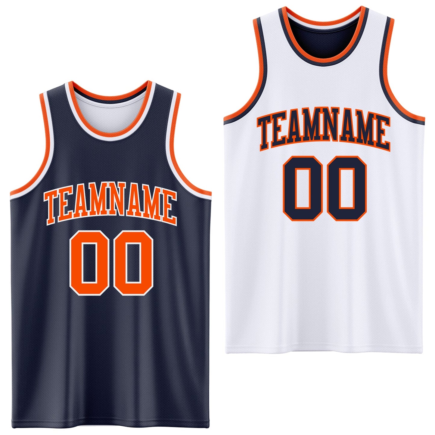 Custom Reversible Navy Orange-White Double Side Sublimation Basketball Set Jersey - Main View