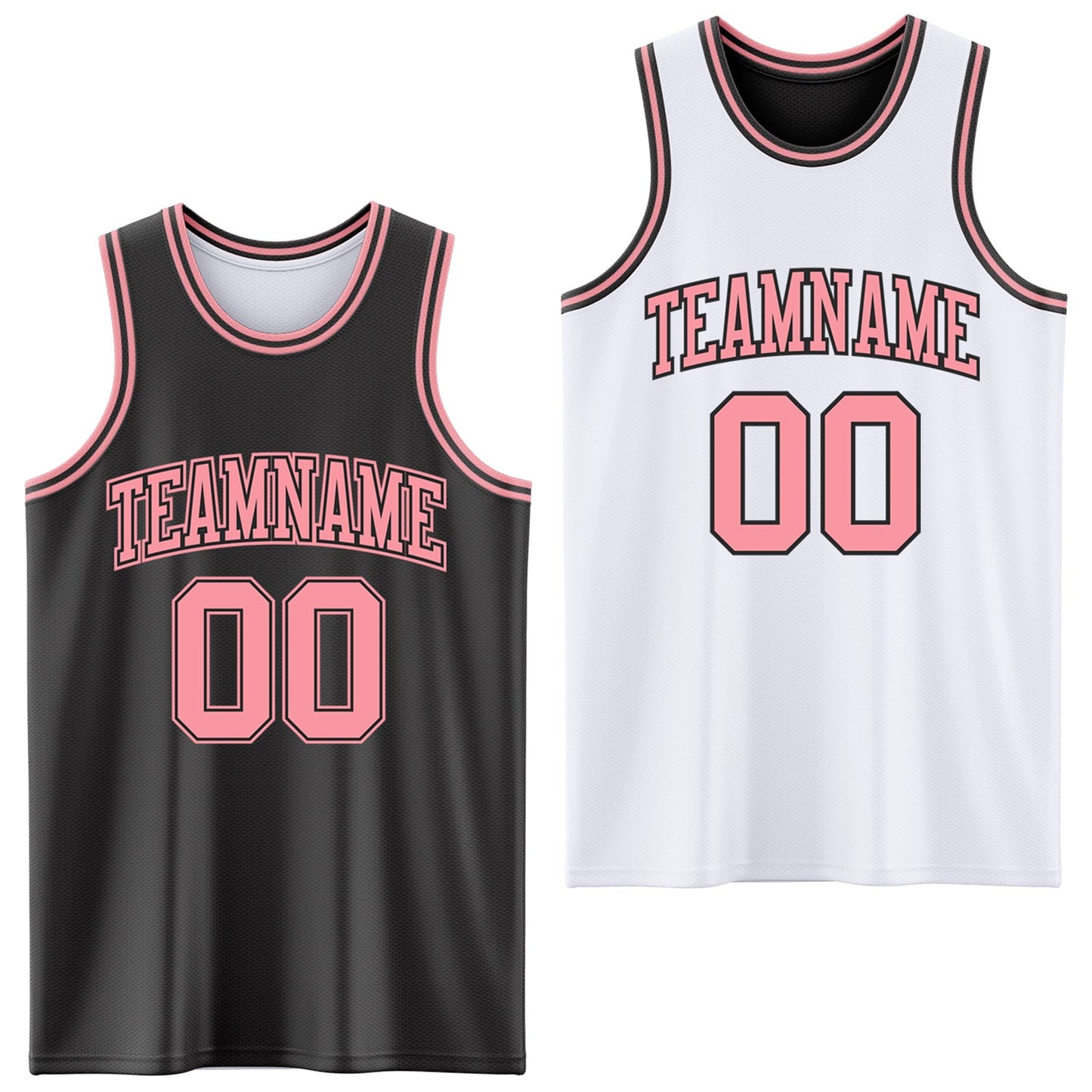 Custom Reversible Black Medium Pink Double Side Sublimation Basketball Set Jersey - Main View