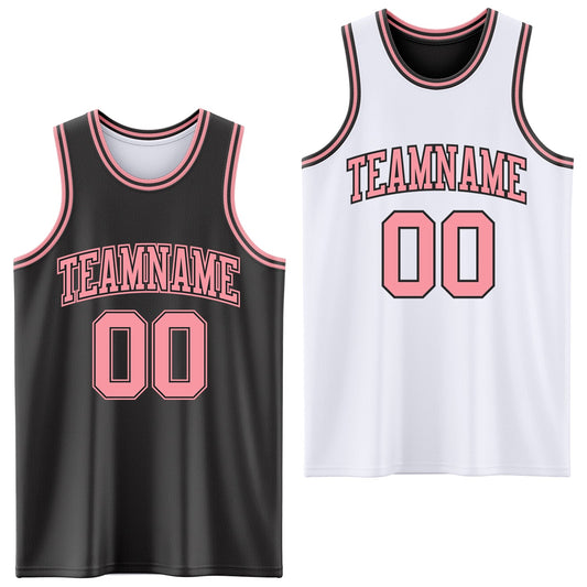 Custom Reversible Black Medium Pink Double Side Sublimation Basketball Set Jersey - Main View
