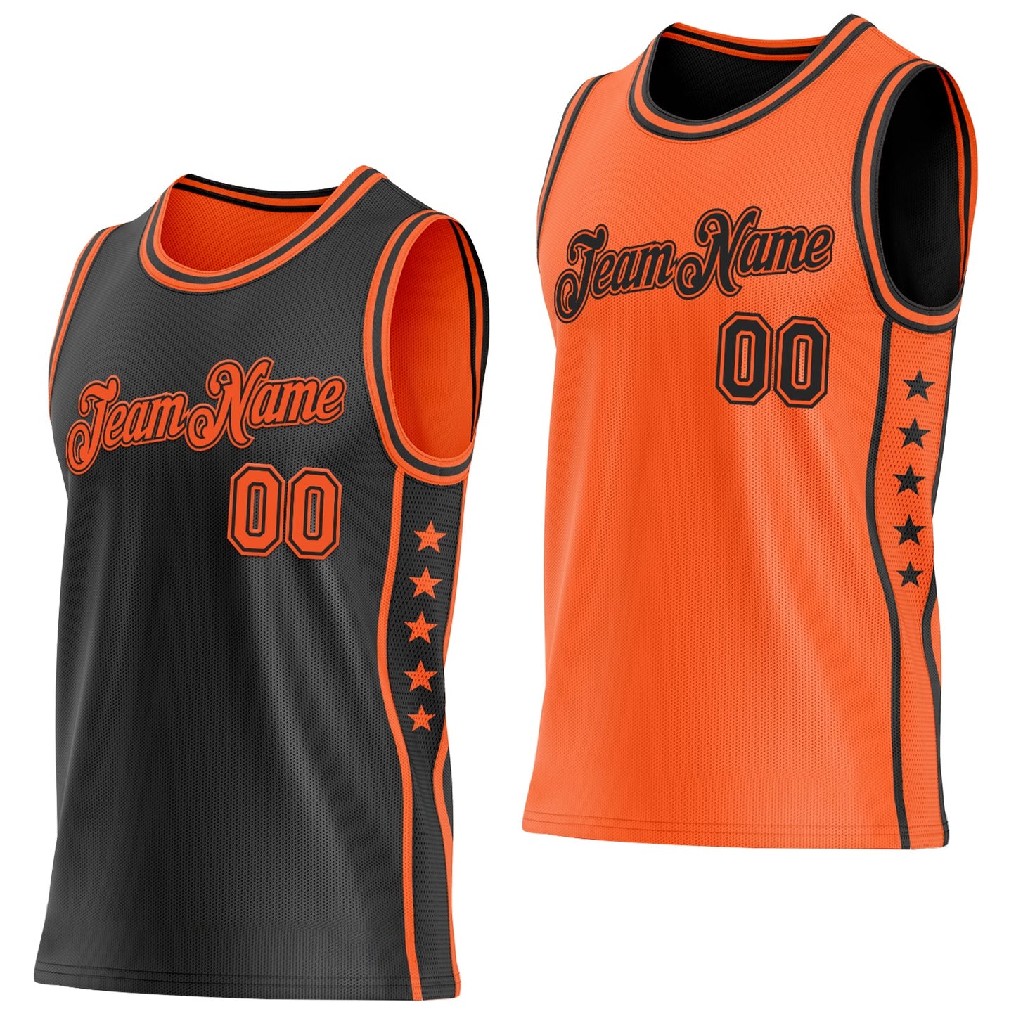 Custom Reversible Black Orange Double Side Star Sublimation Basketball Set Jersey - Main View
