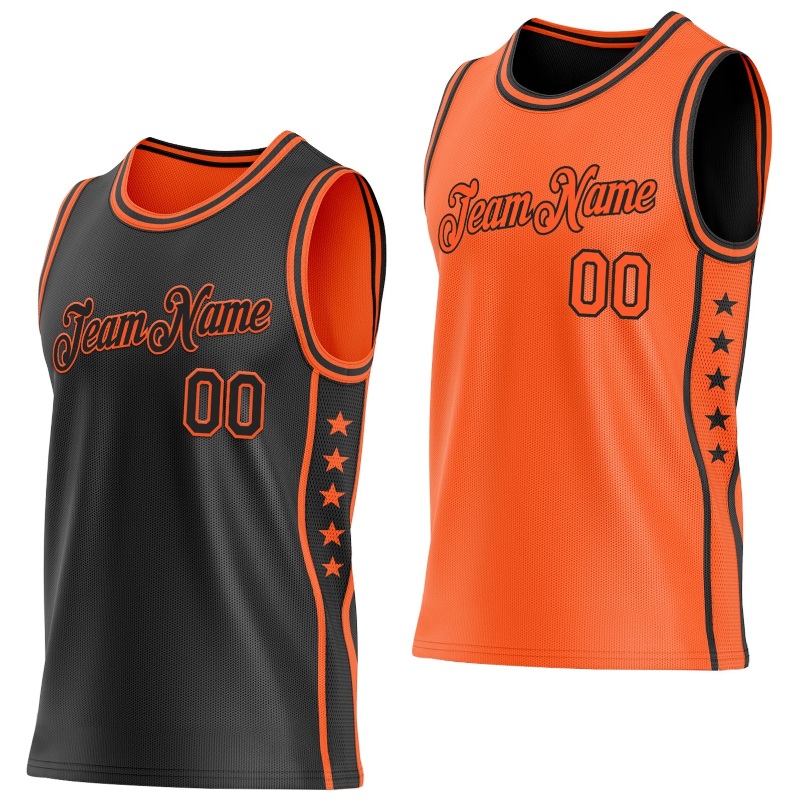 Custom Reversible Black Orange Double Side Star Sublimation Basketball Set Jersey - Main View