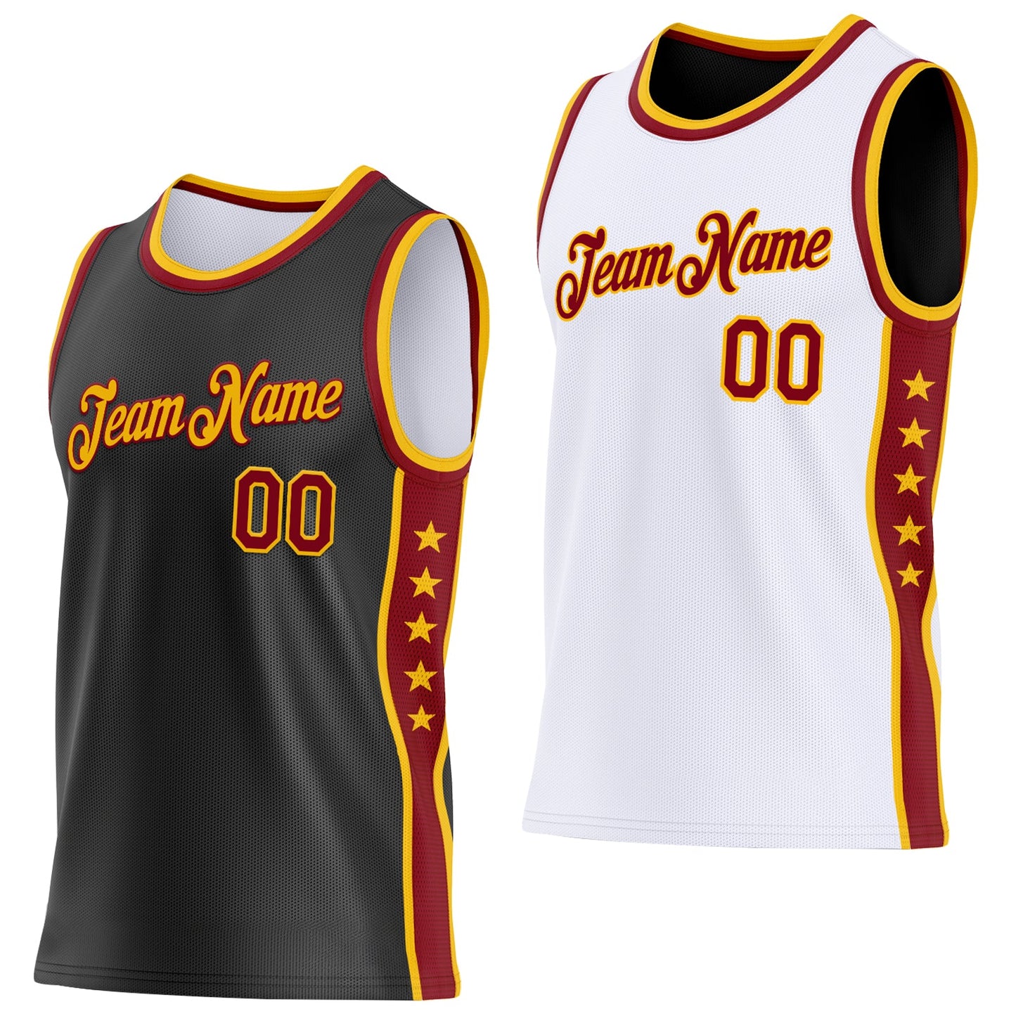 Custom Reversible Black Crimson-Gold Double Side Star Sublimation Basketball Set Jersey - Main View