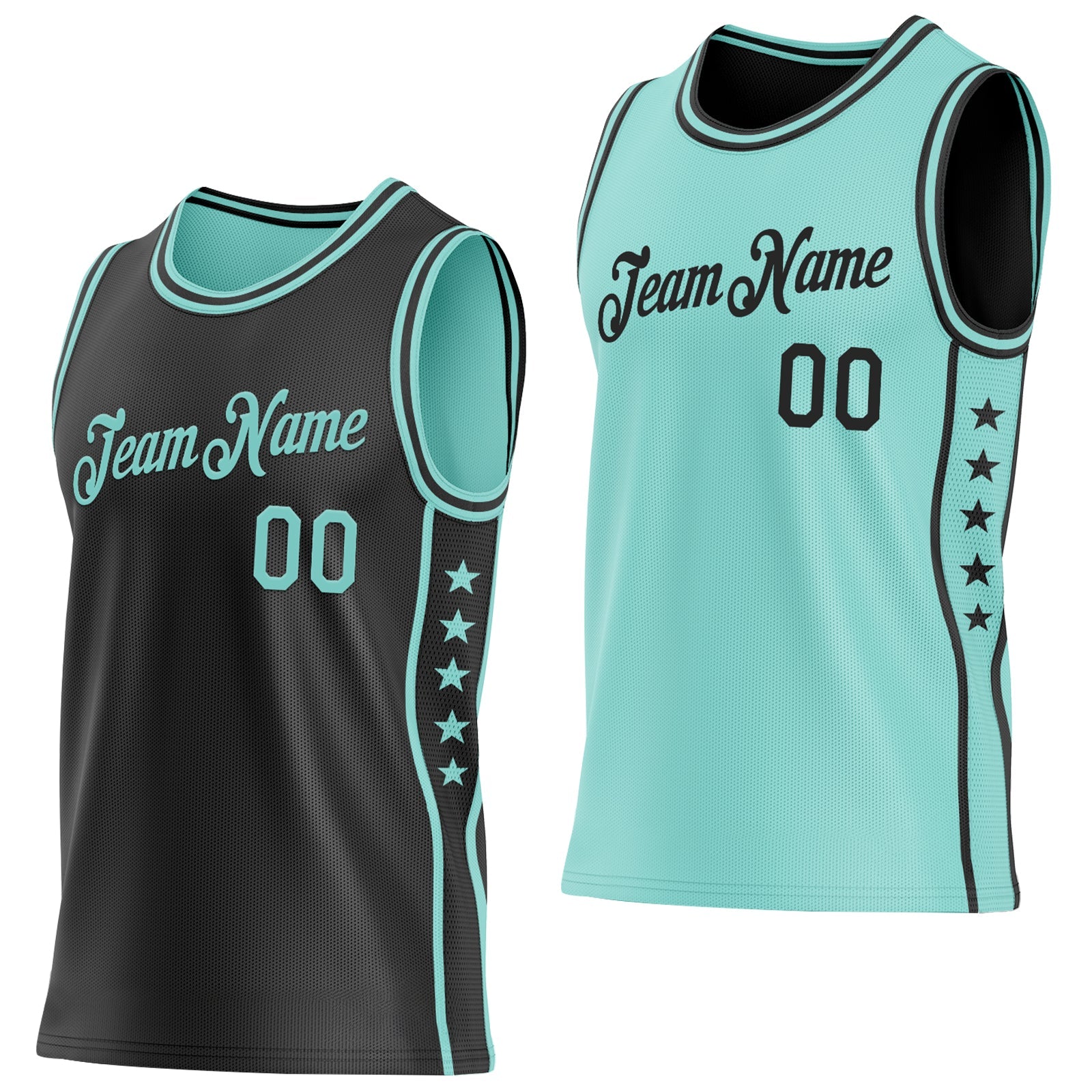 Custom Reversible Black Ice Blue Double Side Star Sublimation Basketball Set Jersey - Main View