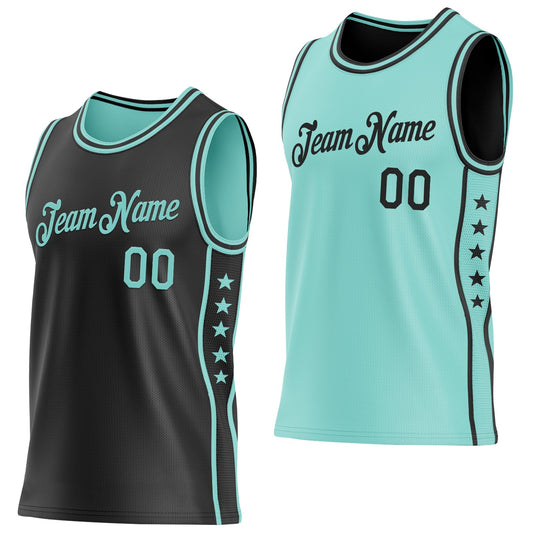 Custom Reversible Black Ice Blue Double Side Star Sublimation Basketball Set Jersey - Main View