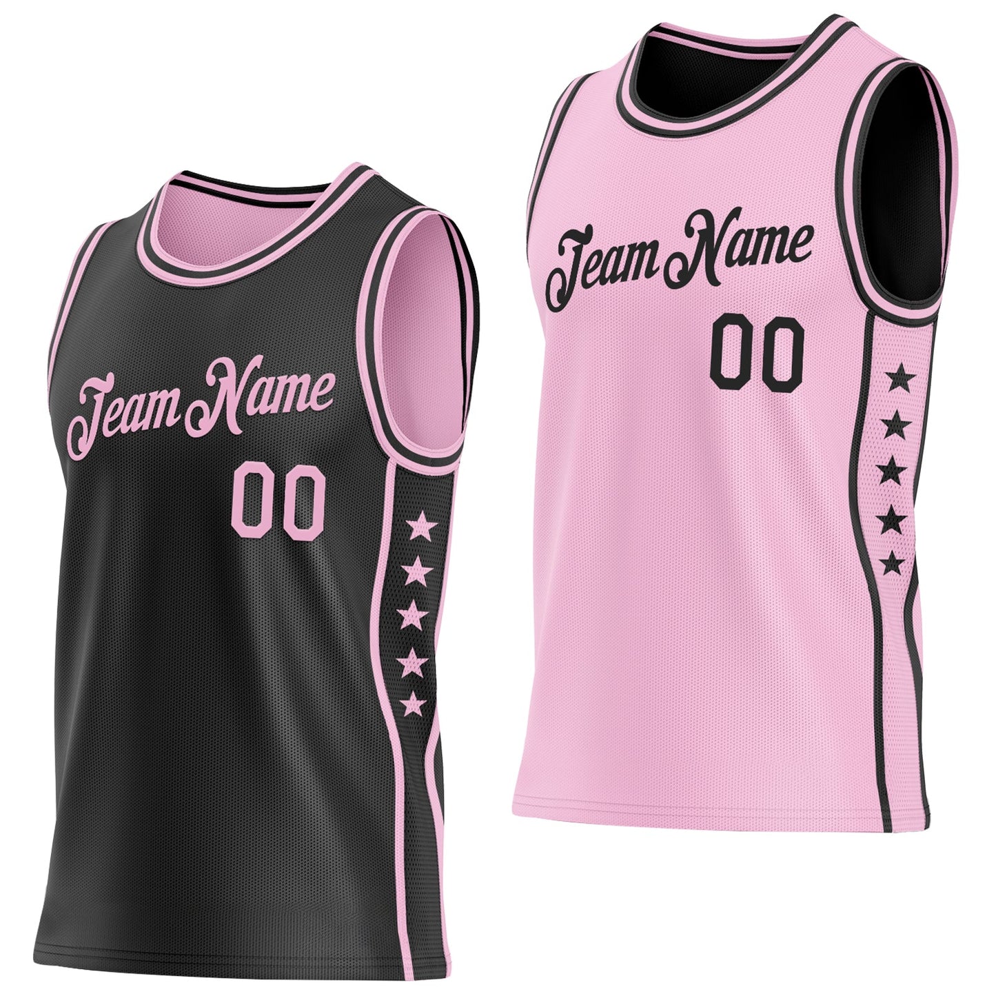 Custom Reversible Black Light Pink Double Side Star Sublimation Basketball Set Jersey - Main View