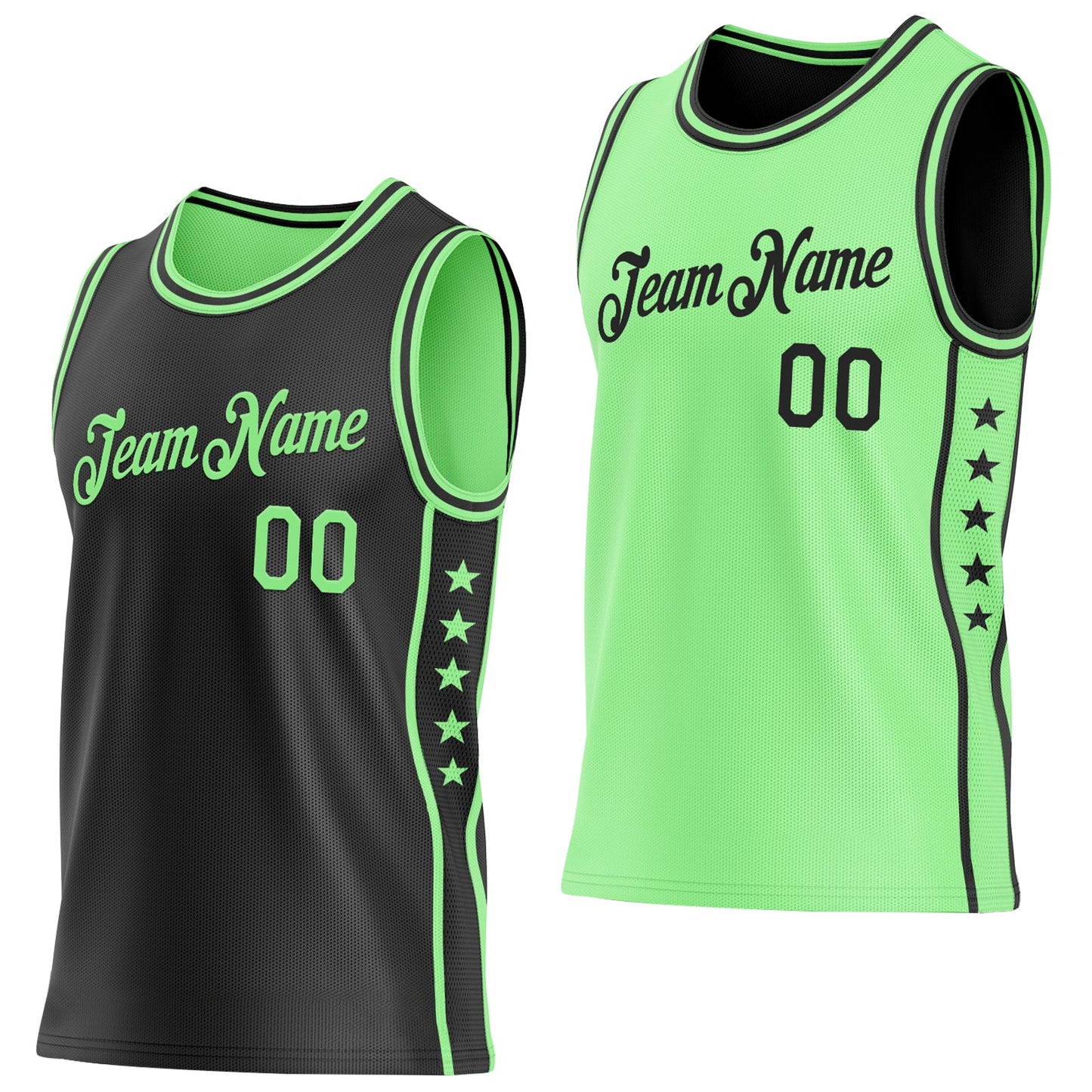 Custom Reversible Black Pea Green Double Side Star Sublimation Basketball Set Jersey - Main View