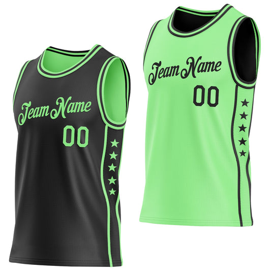 Custom Reversible Black Pea Green Double Side Star Sublimation Basketball Set Jersey - Main View