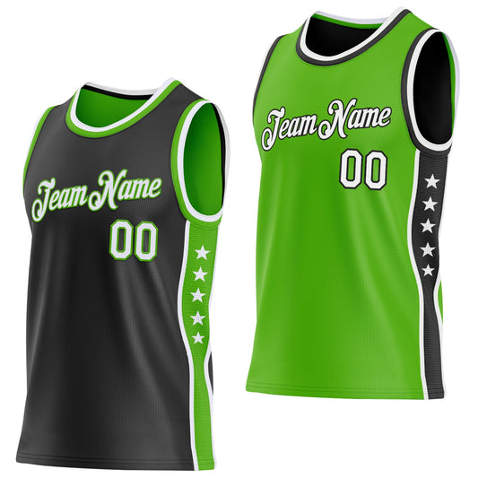 Custom Reversible Black White-Aurora Green Double Side Star Sublimation Basketball Set Jersey - Main View