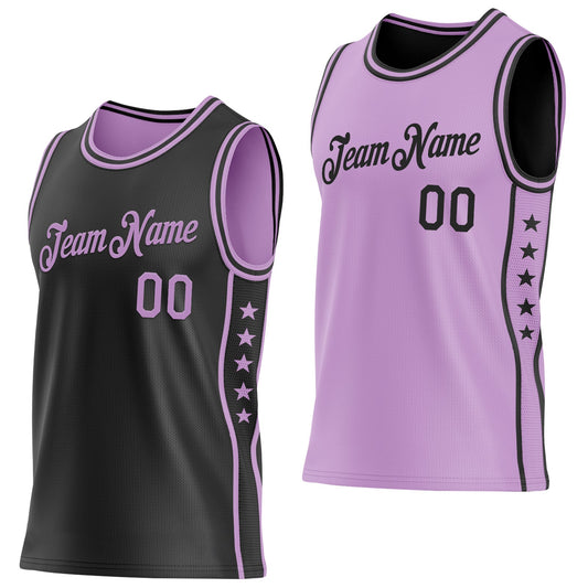 Custom Reversible Black Light Purple Double Side Star Sublimation Basketball Set Jersey - Main View