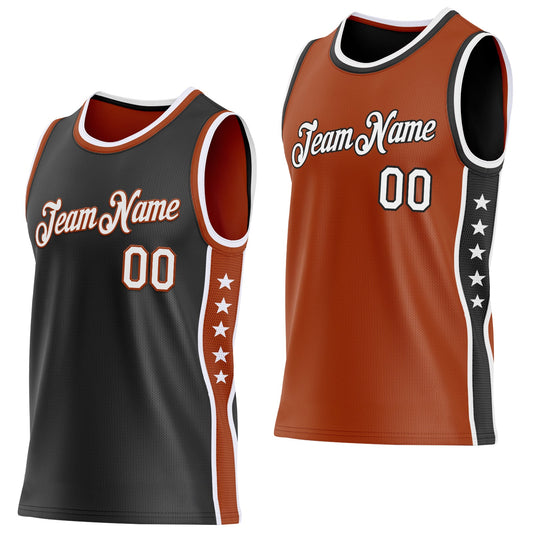 Custom Reversible Black White-Texas Orange Double Side Star Sublimation Basketball Set Jersey - Main View
