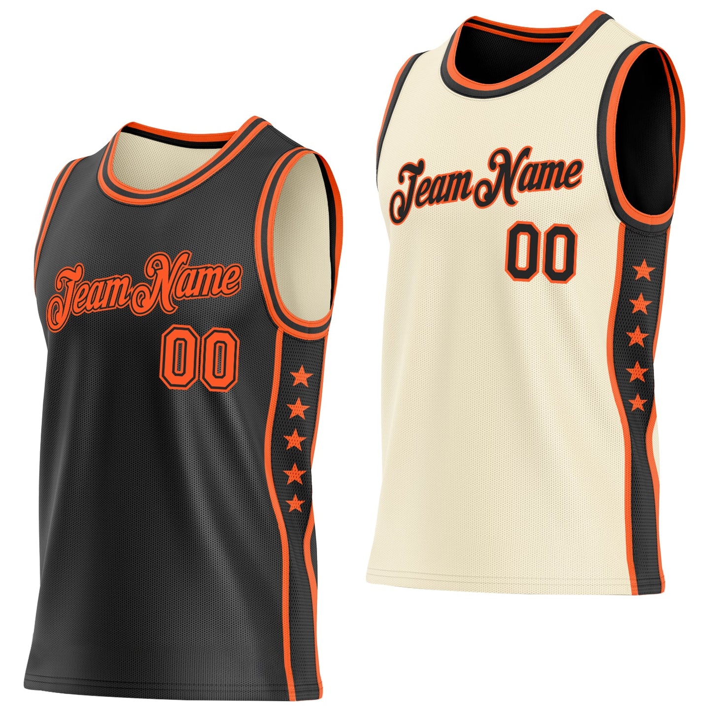 Custom Reversible Black Orange Double Side Star Sublimation Basketball Set Jersey - Main View