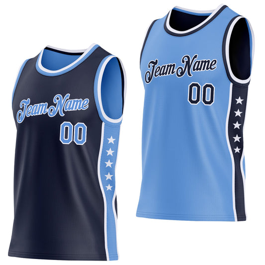Custom Reversible Navy Lakes Blue-White Double Side Star Sublimation Basketball Set Jersey - Main View