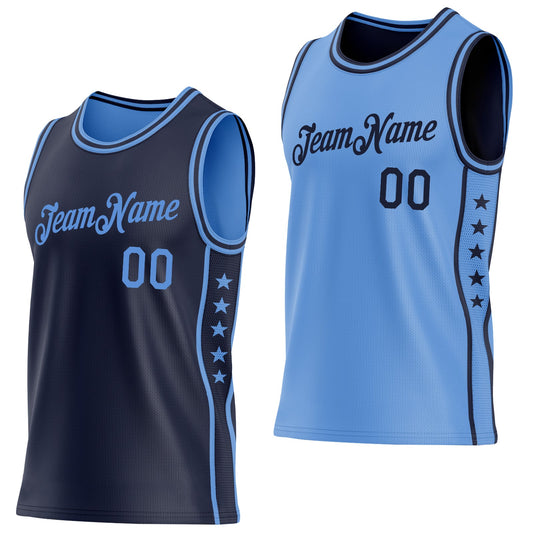 Custom Reversible Navy Lakes Blue Double Side Star Sublimation Basketball Set Jersey - Main View