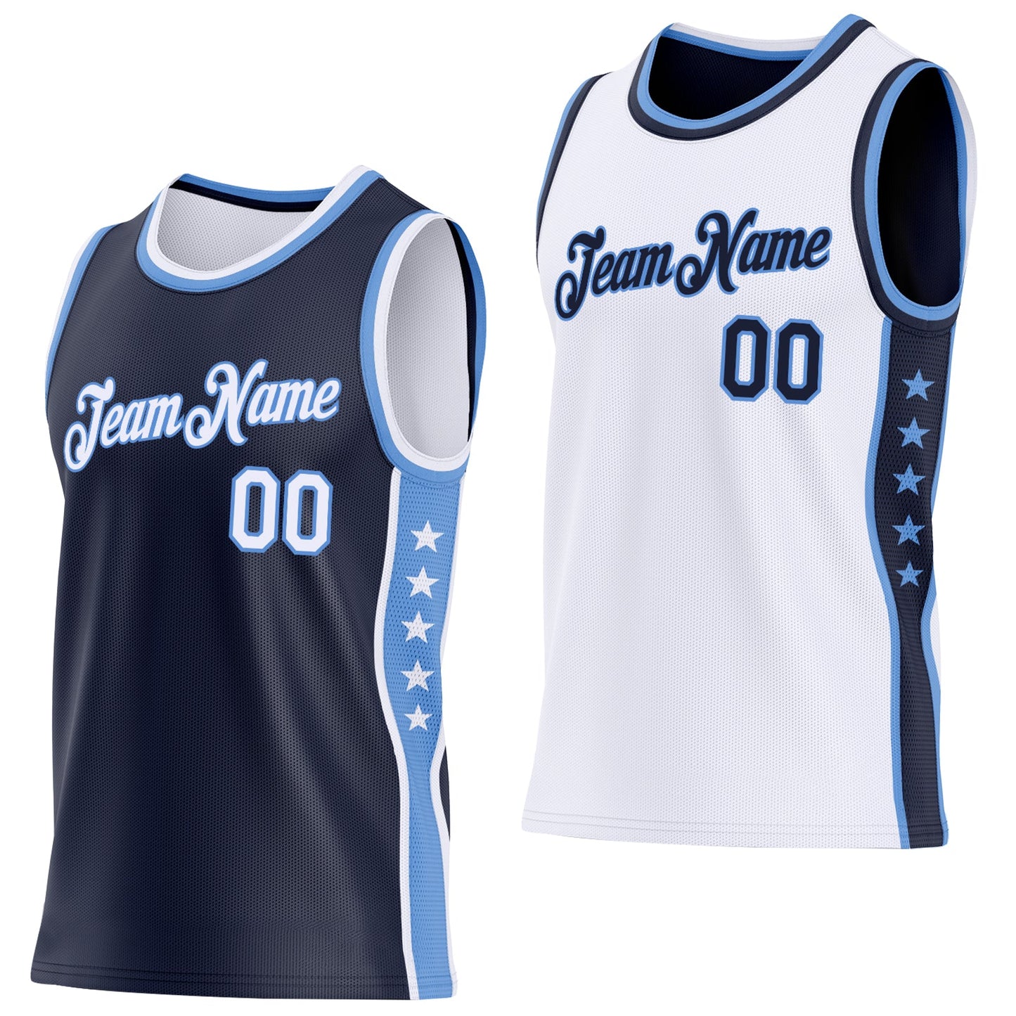 Custom Reversible Navy White-Lakes Blue Double Side Star Sublimation Basketball Set Jersey - Main View