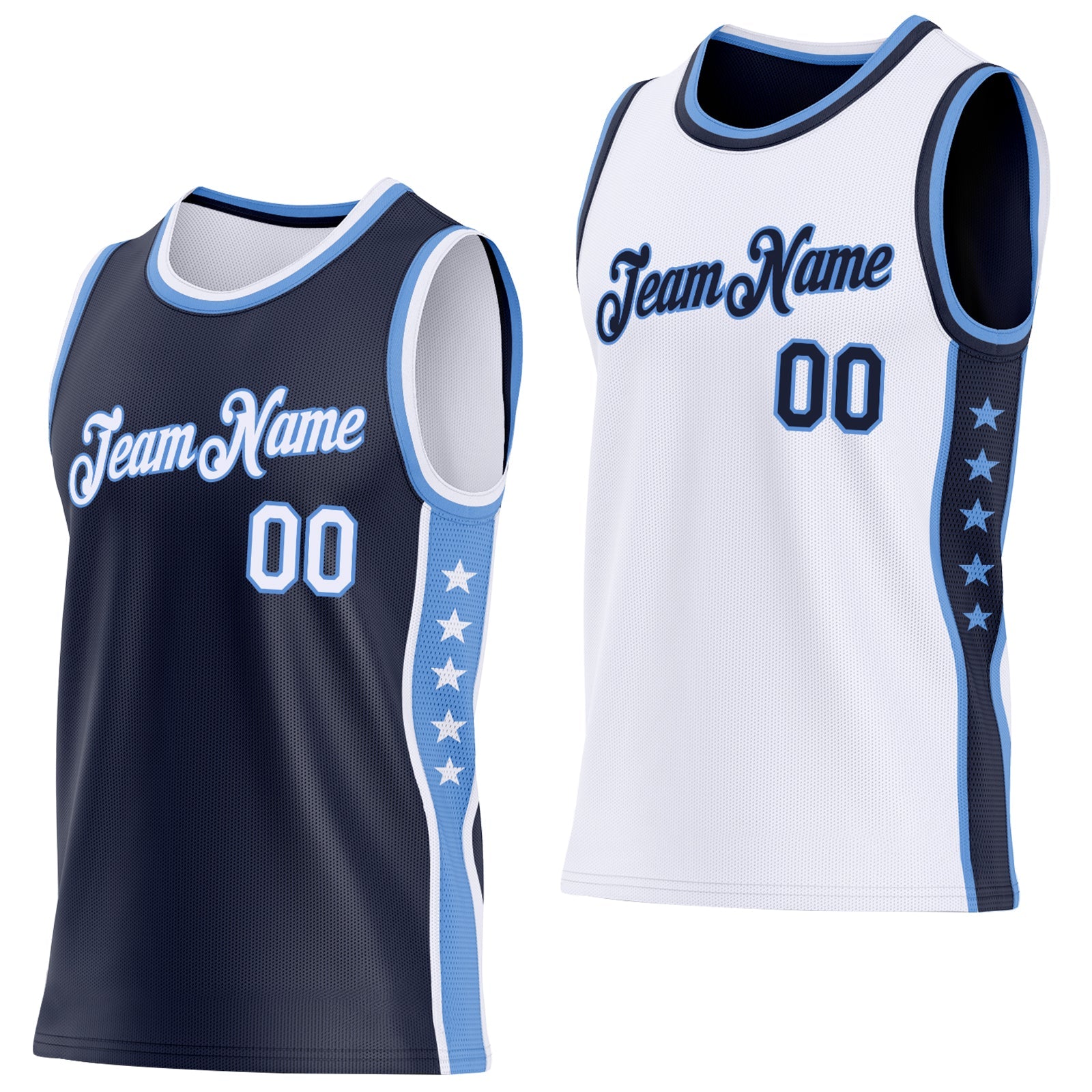 Custom Reversible Navy White-Lakes Blue Double Side Star Sublimation Basketball Set Jersey - Main View