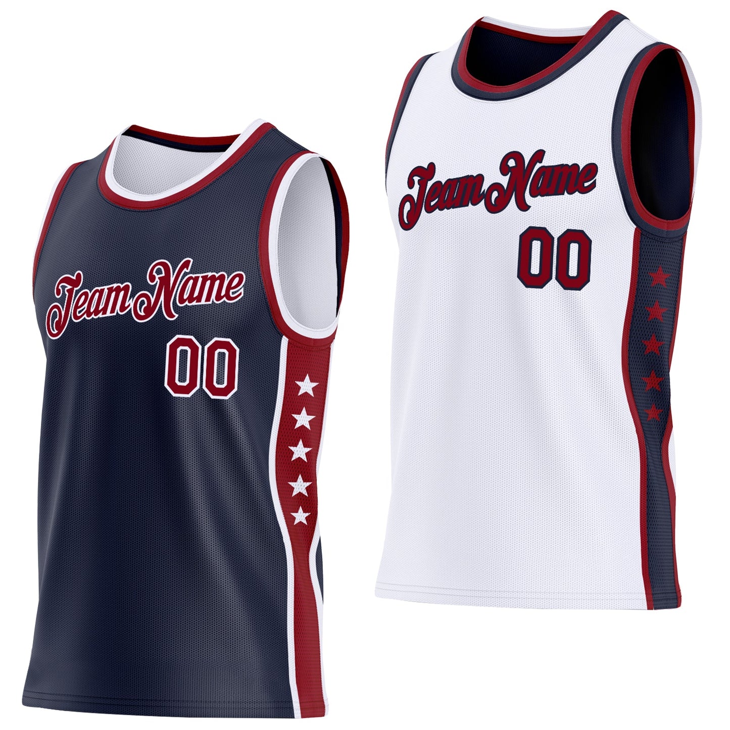 Custom Reversible Navy Crimson-White Double Side Star Sublimation Basketball Set Jersey - Main View