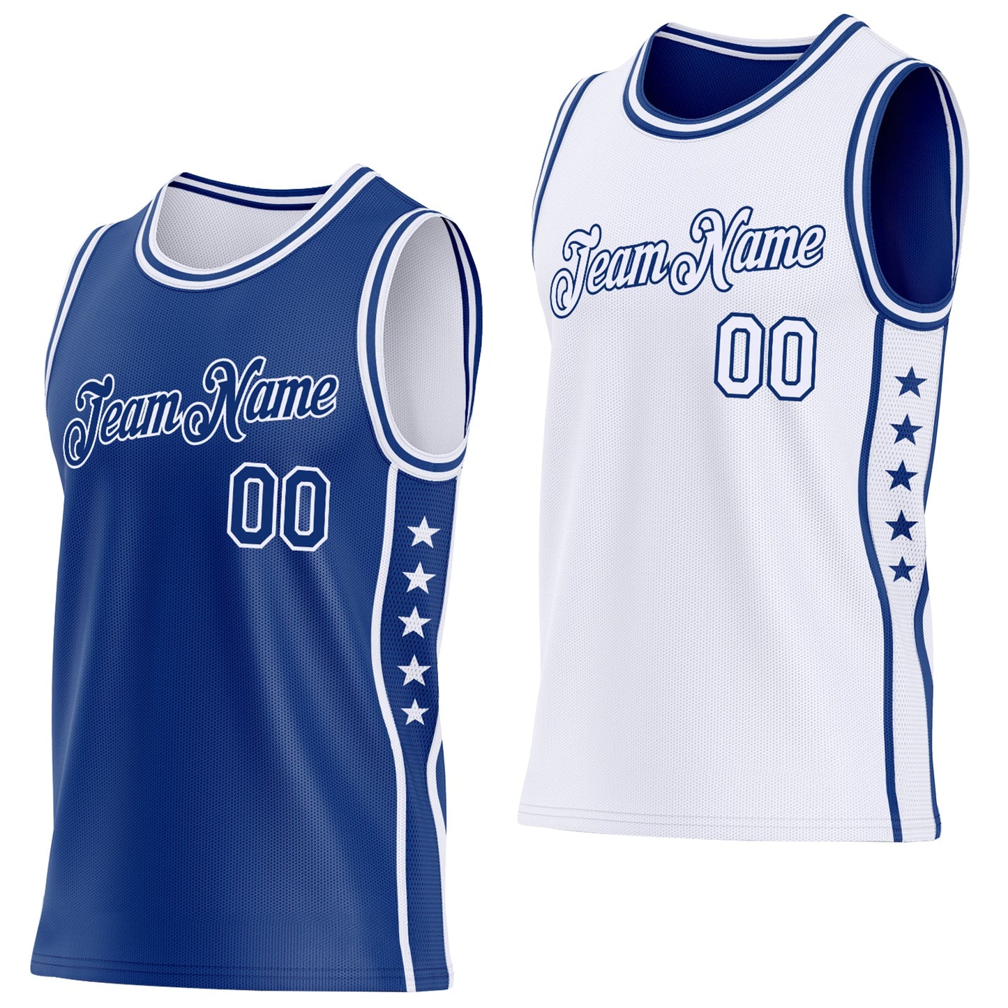 Custom Reversible Royal White Double Side Star Sublimation Basketball Set Jersey - Main View
