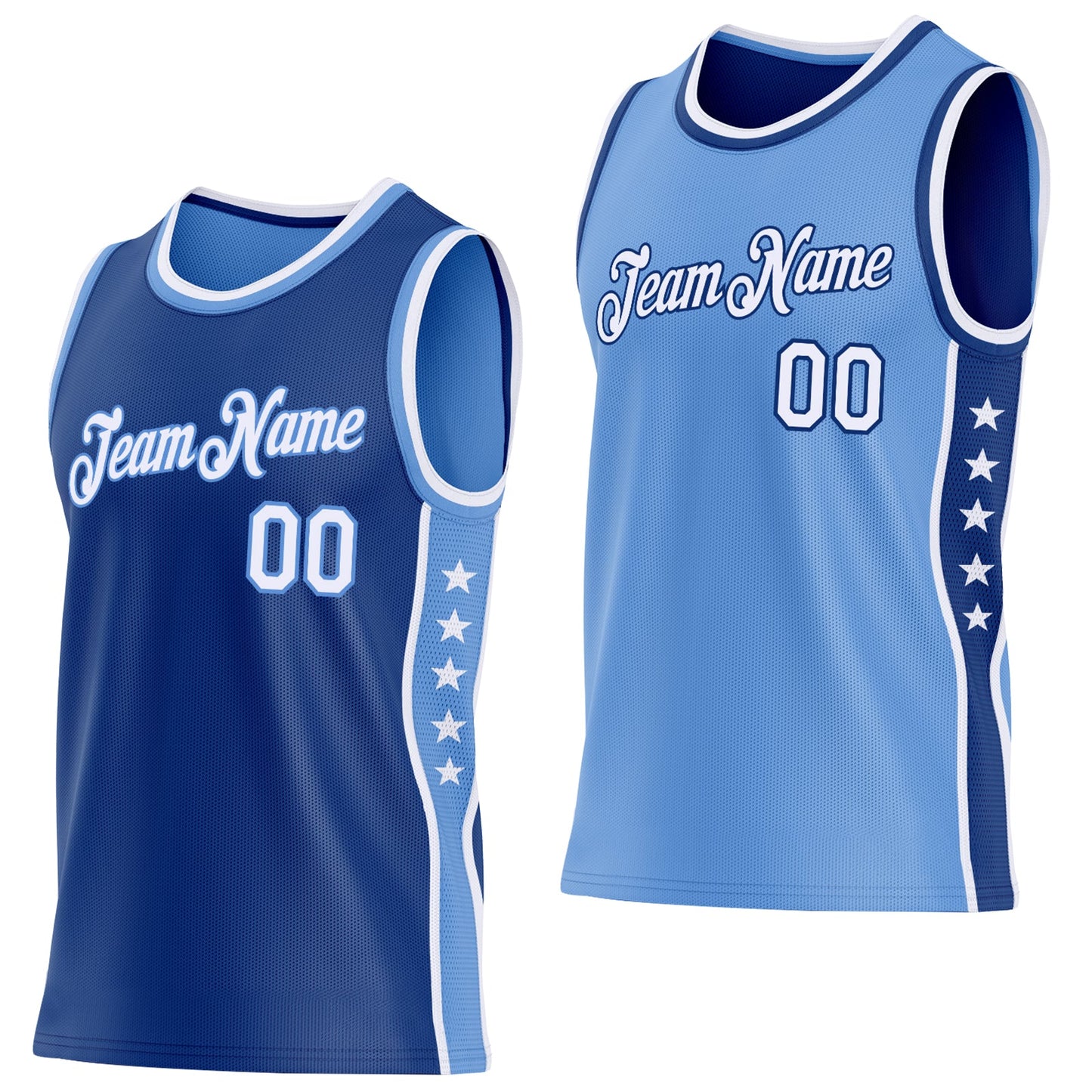 Custom Reversible Royal White-Lakes Blue Double Side Star Sublimation Basketball Set Jersey - Main View