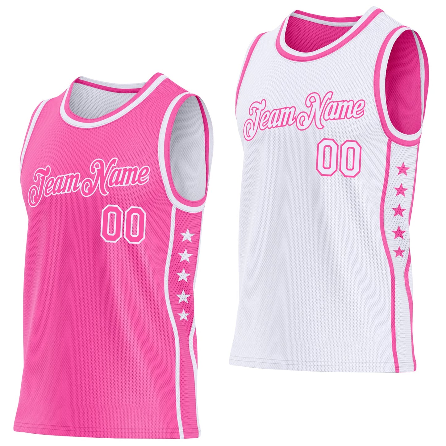 Custom Reversible Pink White Double Side Star Sublimation Basketball Set Jersey - Main View