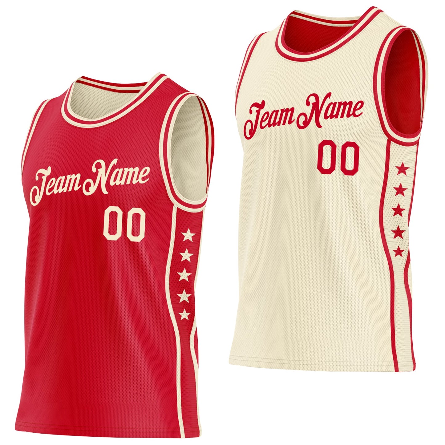 Custom Reversible Red Cream Double Side Star Sublimation Basketball Set Jersey - Main View