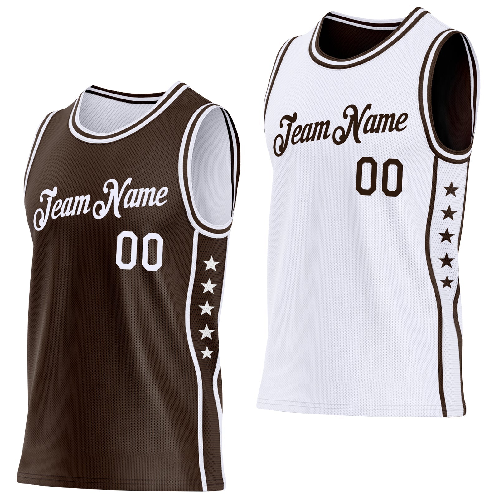 Custom Reversible Brown White Double Side Star Sublimation Basketball Set Jersey - Main View