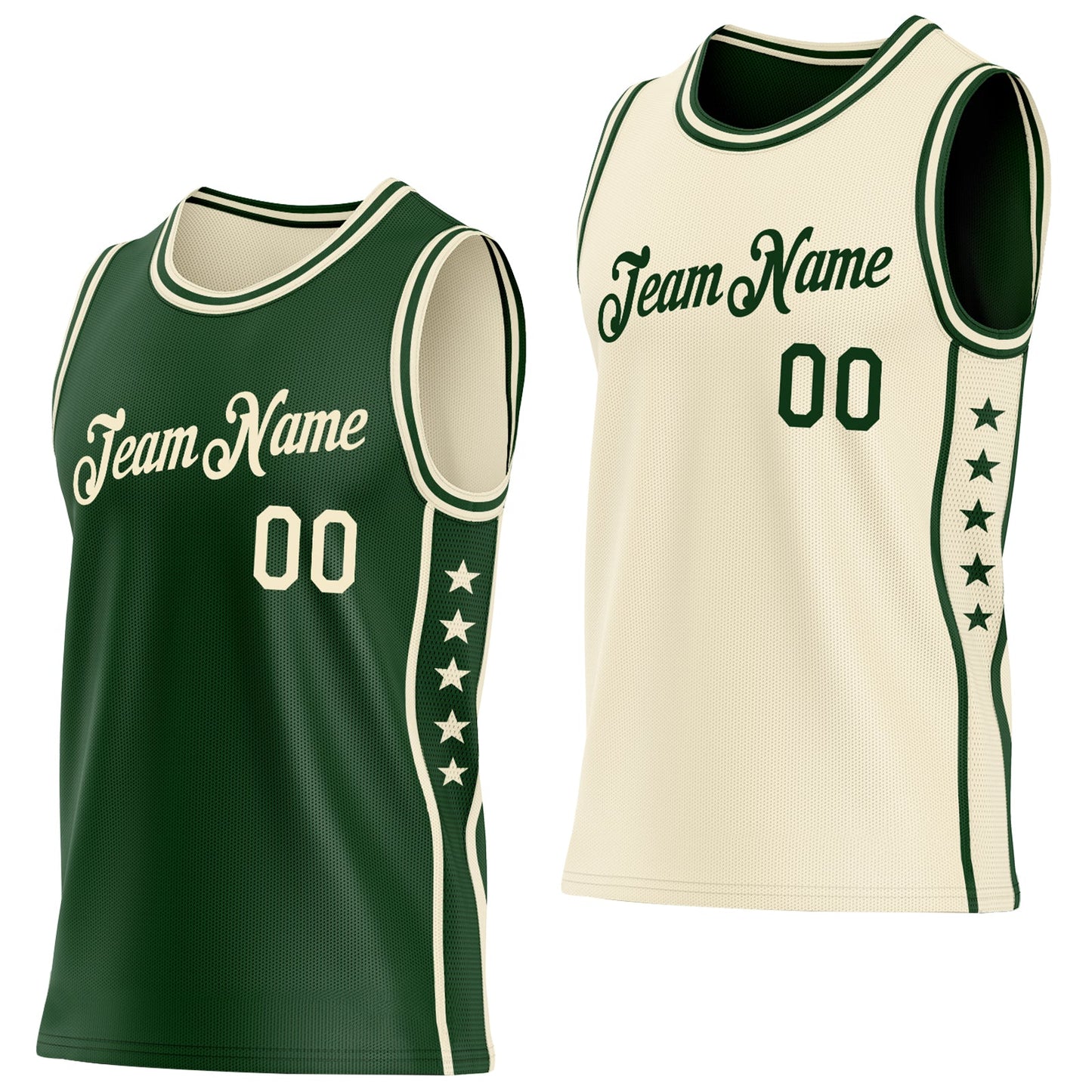 Custom Reversible Green Cream Double Side Star Sublimation Basketball Set Jersey - Main View