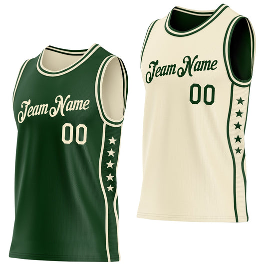Custom Reversible Green Cream Double Side Star Sublimation Basketball Set Jersey - Main View