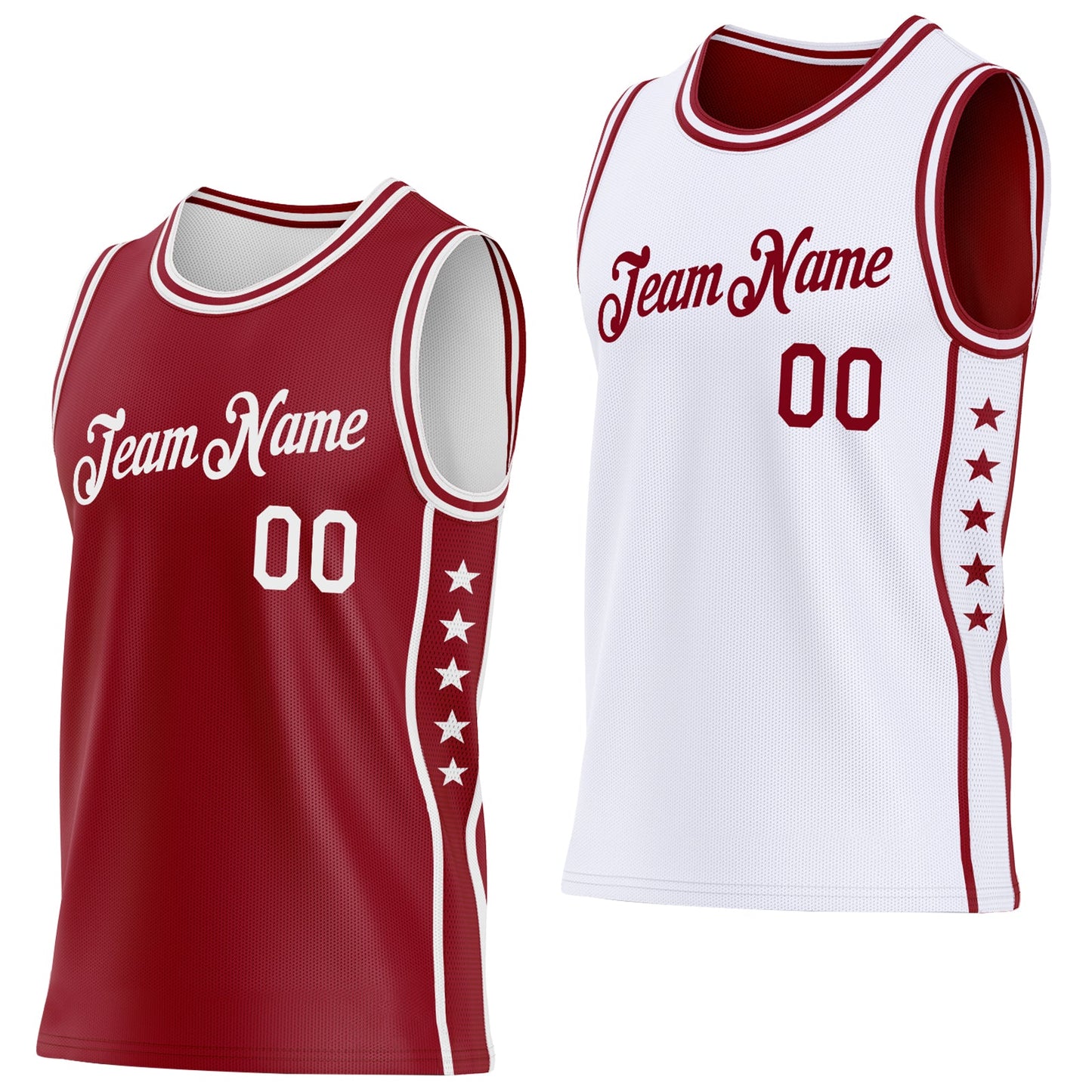 Custom Reversible Crimson White Double Side Star Sublimation Basketball Set Jersey - Main View